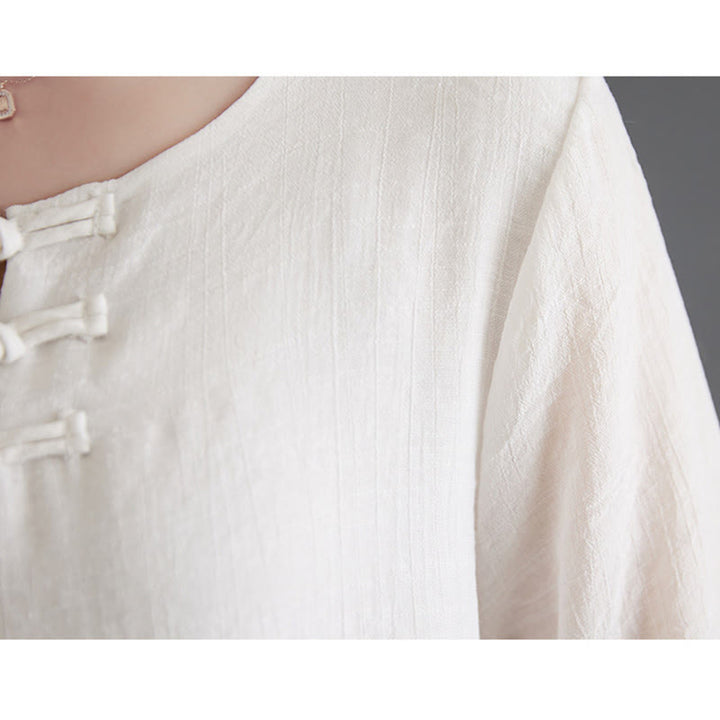 Buddha Stones 2 piezas camisa de manga larga con botones de rana pantalones de pierna ancha ropa de lino de algodón para meditación - image 10