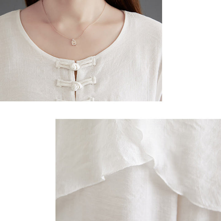 Buddha Stones 2 piezas camisa de manga larga con botones de rana pantalones de pierna ancha ropa de lino de algodón para meditación - image 8