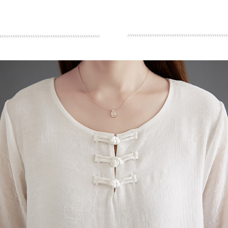 Buddha Stones 2 piezas camisa de manga larga con botones de rana pantalones de pierna ancha ropa de lino de algodón para meditación - image 9