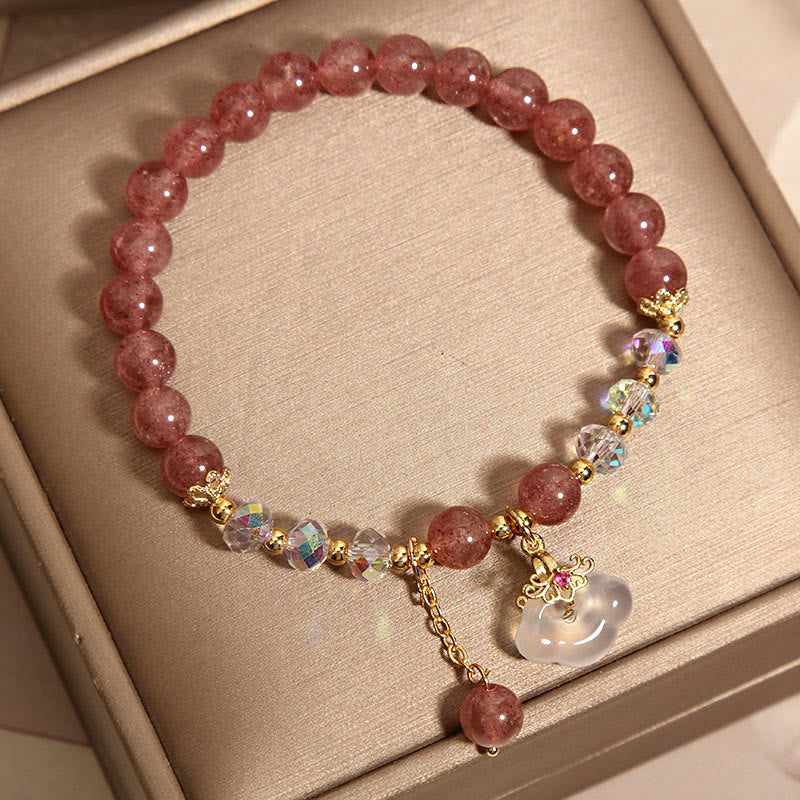 Pulsera curativa de nubes propicias de ágata blanca de cristal de cuarzo fresa Natural con Buddha Stones