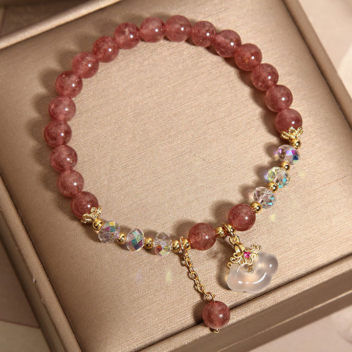 Pulsera curativa de nubes propicias de ágata blanca de cristal de cuarzo fresa Natural con Buddha Stones