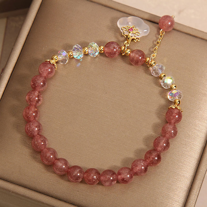 Pulsera curativa de nubes propicias de ágata blanca de cristal de cuarzo fresa Natural con Buddha Stones