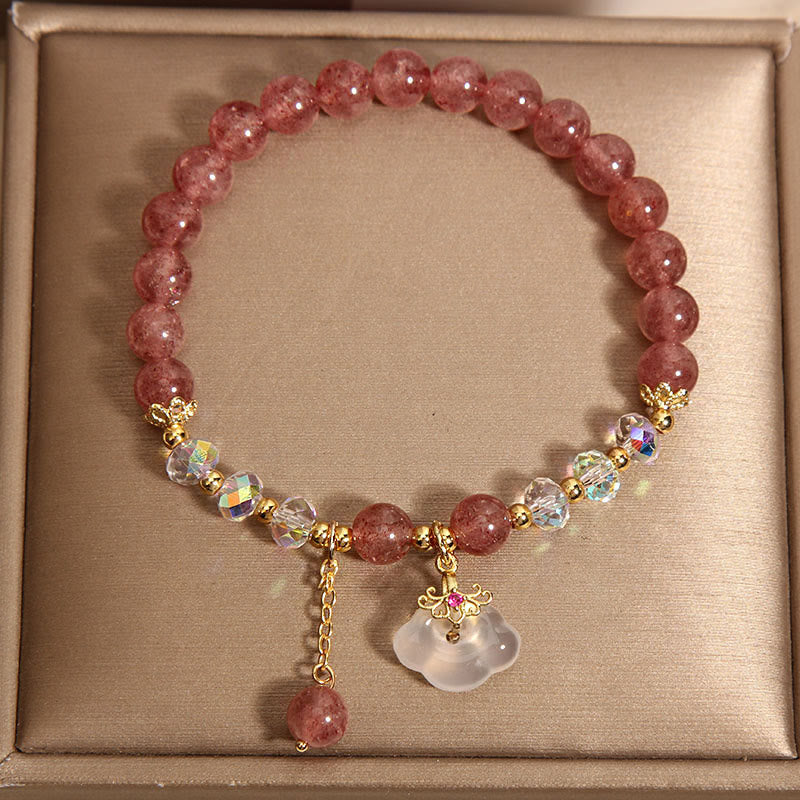 Pulsera curativa de nubes propicias de ágata blanca de cristal de cuarzo fresa Natural con Buddha Stones