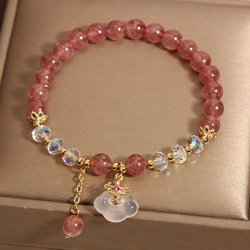 Pulsera curativa de nubes propicias de ágata blanca de cristal de cuarzo fresa Natural con Buddha Stones