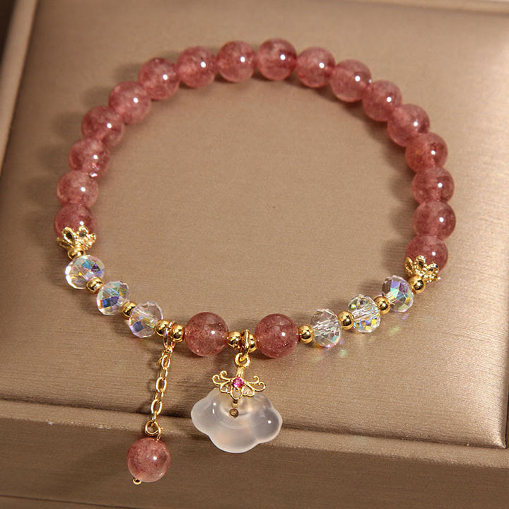 Pulsera curativa de nubes propicias de ágata blanca de cristal de cuarzo fresa Natural con Buddha Stones