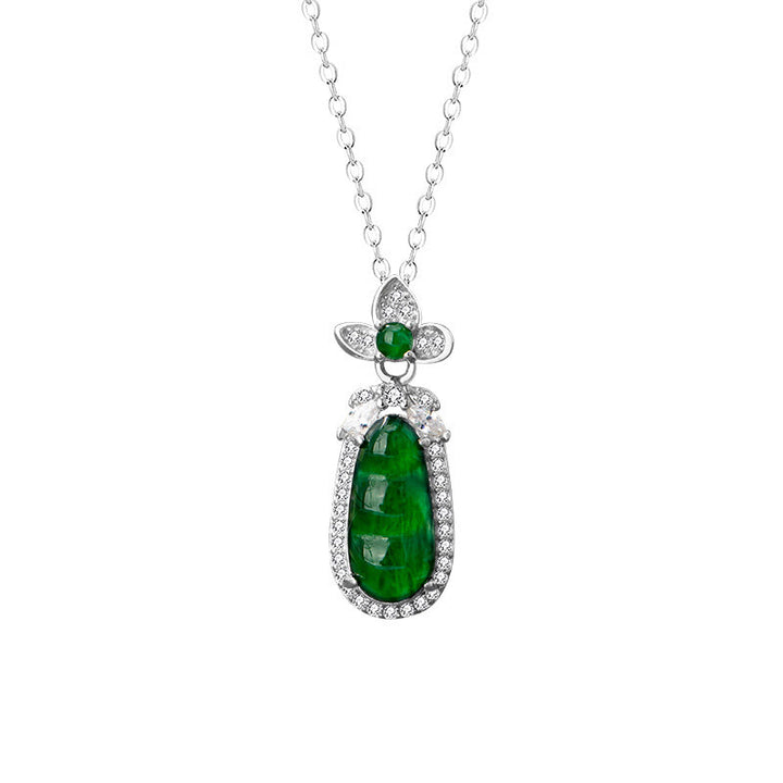 Colgante de collar curativo de la suerte con diseño de guisante de jade cian de plata de ley 925 con Buddha Stones
