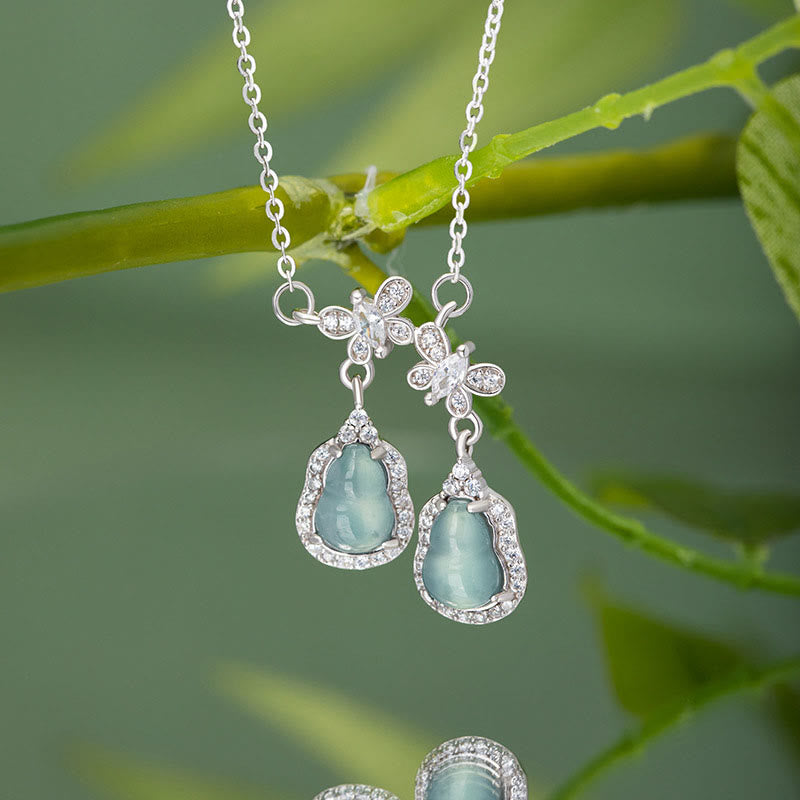 Colgante de plata de ley 925 con Buddha Stones , jade verde, doble calabaza, mariposa, suerte