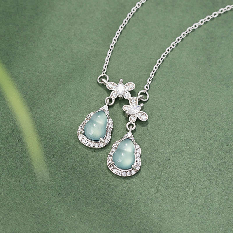 Colgante de plata de ley 925 con Buddha Stones , jade verde, doble calabaza, mariposa, suerte