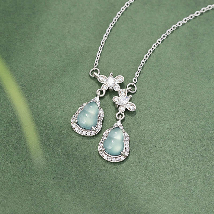 Colgante de plata de ley 925 con Buddha Stones , jade verde, doble calabaza, mariposa, suerte
