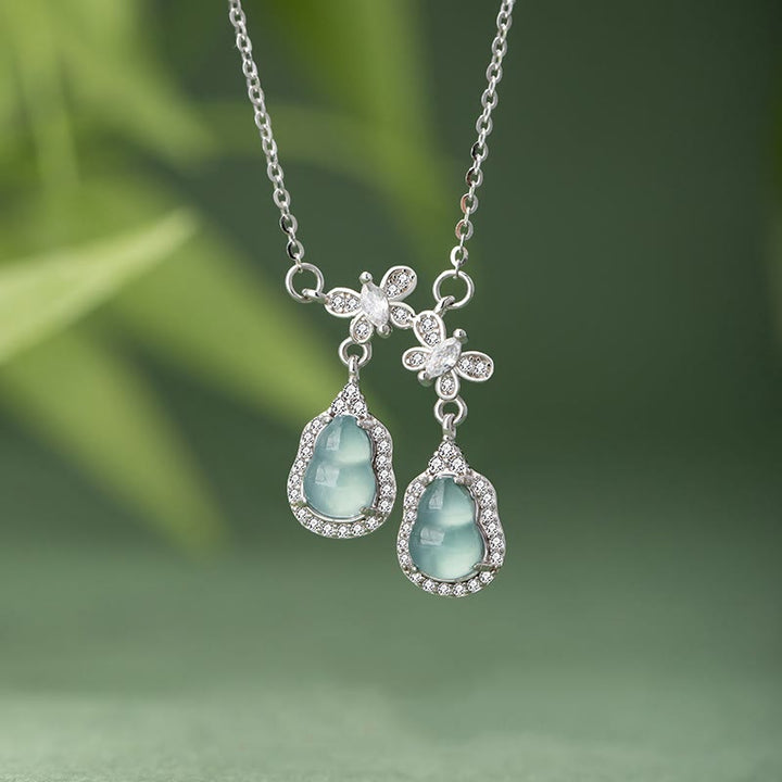Colgante de plata de ley 925 con Buddha Stones , jade verde, doble calabaza, mariposa, suerte