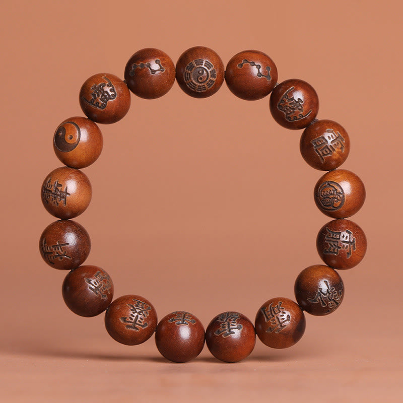 Buddha Stones, rayo golpeado, madera de azufaifa, Yin Yang, Bagua, tabú taoísta, personajes, pulsera de protección grabada - 12 mm (circunferencia de la muñeca: 15-17 cm) - image 1