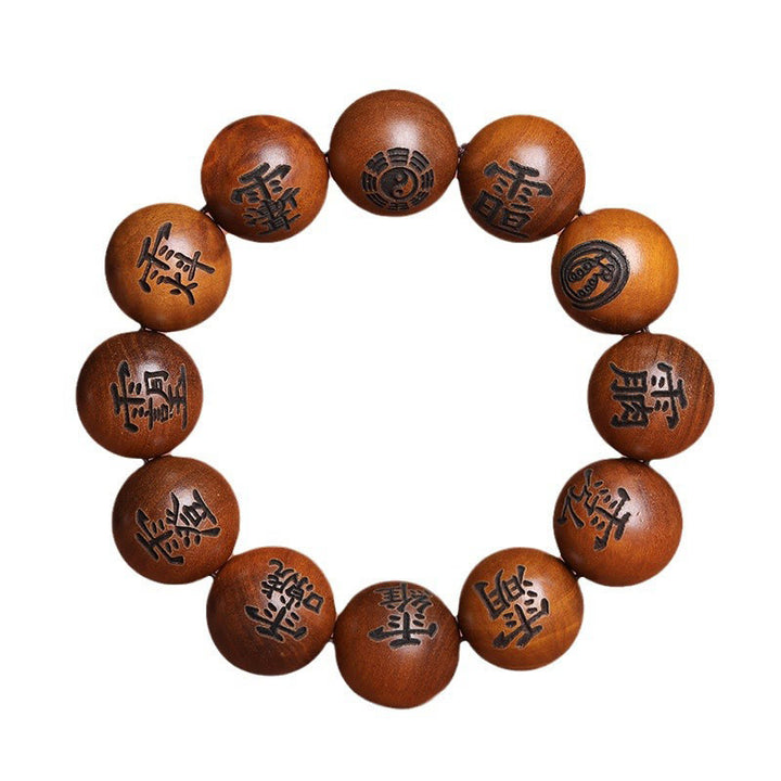 Buddha Stones, rayo golpeado, madera de azufaifa, Yin Yang, Bagua, tabú taoísta, personajes, pulsera de protección grabada - image 12