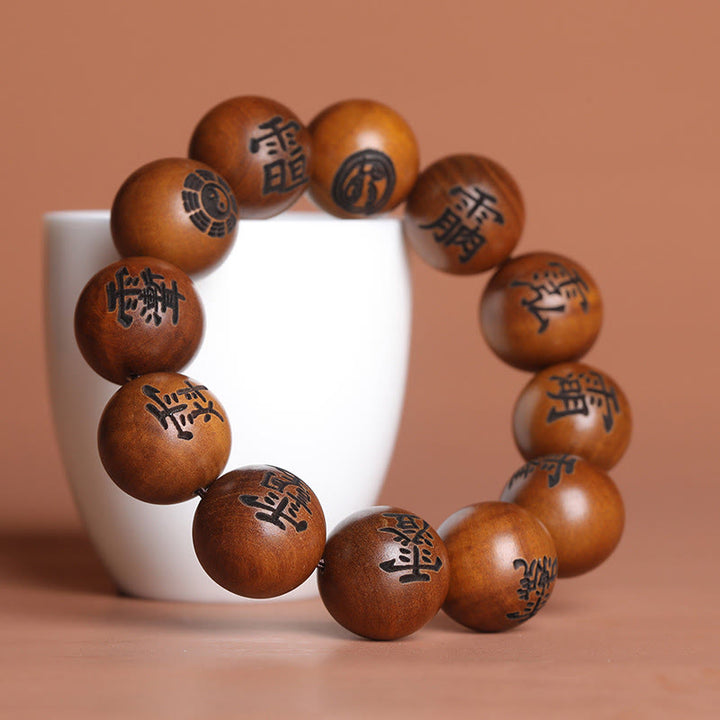 Buddha Stones, rayo golpeado, madera de azufaifa, Yin Yang, Bagua, tabú taoísta, personajes, pulsera de protección grabada - image 8