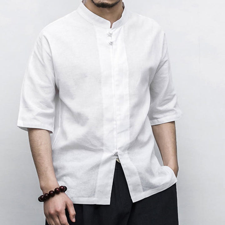 Buddha Stones Chino Rana Botón Tang Traje Zen Media Manga Camisa Lino Hombres Ropa - image 8