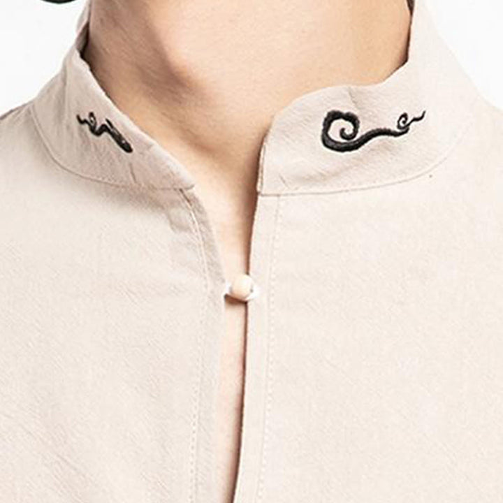 Traje Tang chino con Buddha Stones , camisa de media manga bordada, ropa de lino para hombre