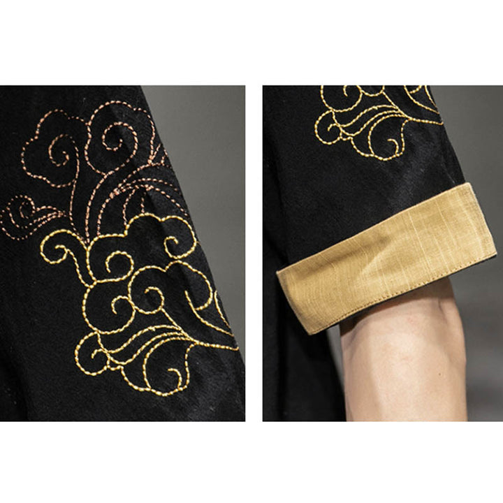 Camisa de media manga con bordado de nubes para hombre, ropa de algodón y lino, dragón chino con botones de Buddha Stones - image 11