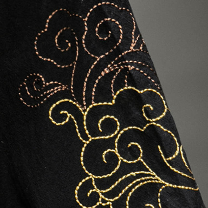 Camisa de media manga con bordado de nubes para hombre, ropa de algodón y lino, dragón chino con botones de Buddha Stones - image 10