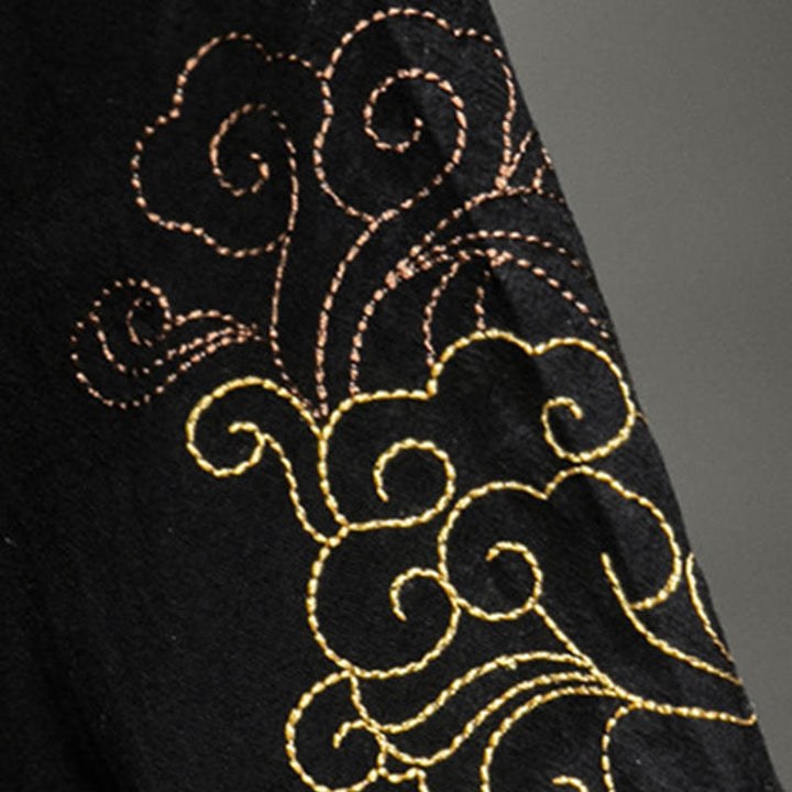 Camisa de media manga con bordado de nubes para hombre, ropa de algodón y lino, dragón chino con botones de Buddha Stones - image 10