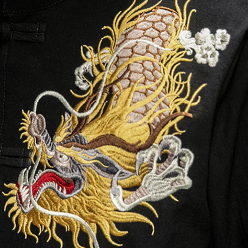 Camisa de media manga con bordado de nubes para hombre, ropa de algodón y lino, dragón chino con botones de Buddha Stones - image 7