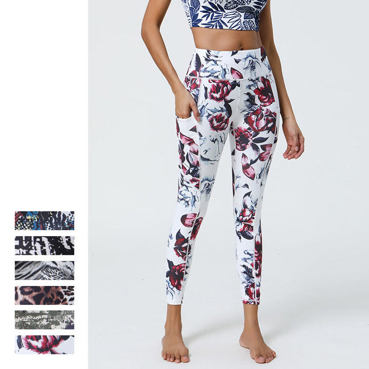 Buddha Stones Rose Lines Tiger Leopard Print Deportes Fitness Leggings de cintura alta Pantalones de yoga para mujer con bolsillos - image 3