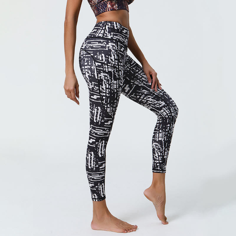 Buddha Stones Rose Lines Tiger Leopard Print Deportes Fitness Leggings de cintura alta Pantalones de yoga para mujer con bolsillos