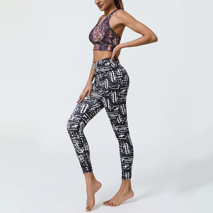 Buddha Stones Rose Lines Tiger Leopard Print Deportes Fitness Leggings de cintura alta Pantalones de yoga para mujer con bolsillos