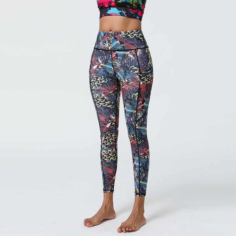 Buddha Stones Rose Lines Tiger Leopard Print Deportes Fitness Leggings de cintura alta Pantalones de yoga para mujer con bolsillos