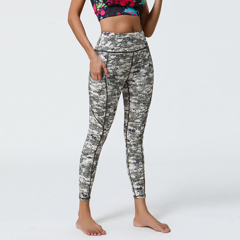 Buddha Stones Rose Lines Tiger Leopard Print Deportes Fitness Leggings de cintura alta Pantalones de yoga para mujer con bolsillos