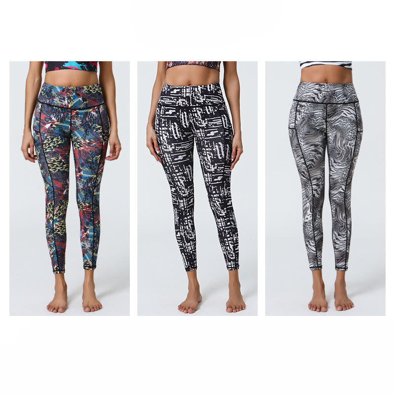 Buddha Stones Rose Lines Tiger Leopard Print Deportes Fitness Leggings de cintura alta Pantalones de yoga para mujer con bolsillos