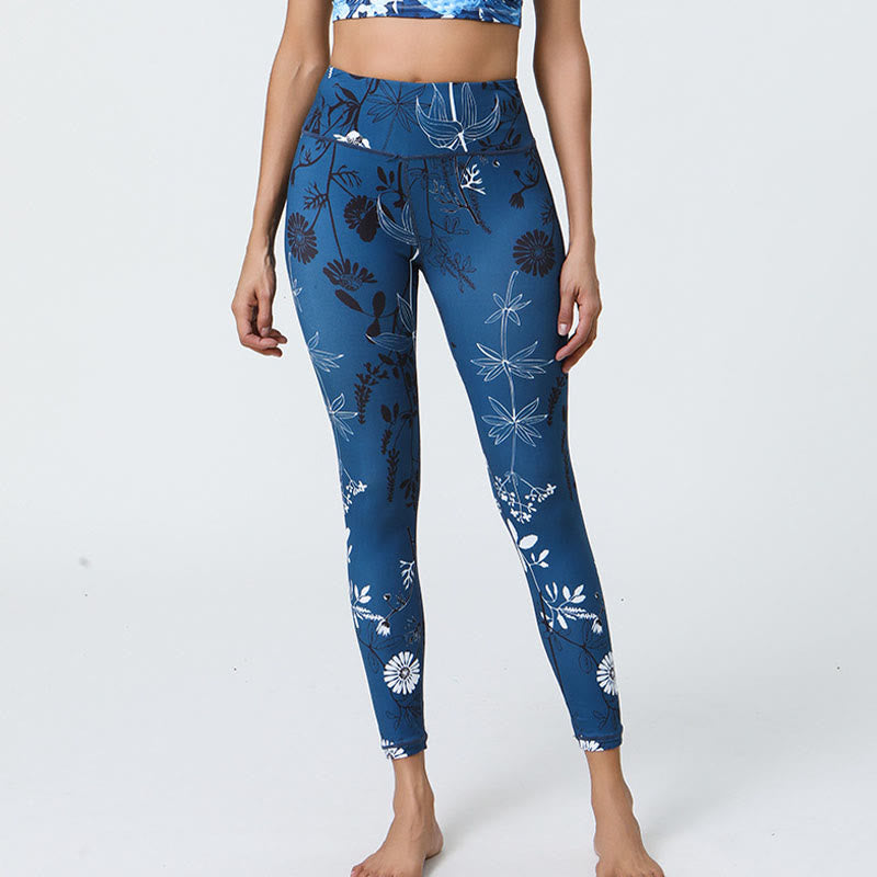 Pantalones de yoga para mujer con estampado de Buddha Stones, flores, hojas, dientes de león, piñas, deportivos, Fitness, cintura alta - Dientes de león azul oscuro - US12，UK/AU16，EU44 (XL) - image 13