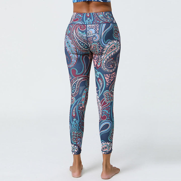 Buddha Stones flores plumas sol luna impresión deportes fitness yoga cintura alta polainas pantalones de mujer - image 3