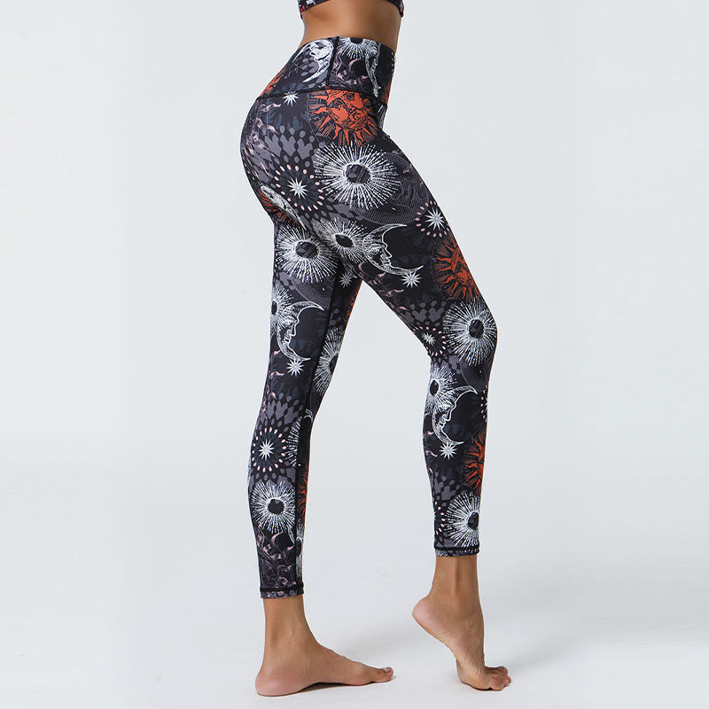 Leggings de cintura alta para mujer con estampado de Buddha Stones, flores, plumas, sol y luna, ideales para deportes, fitness y yoga. - image 8