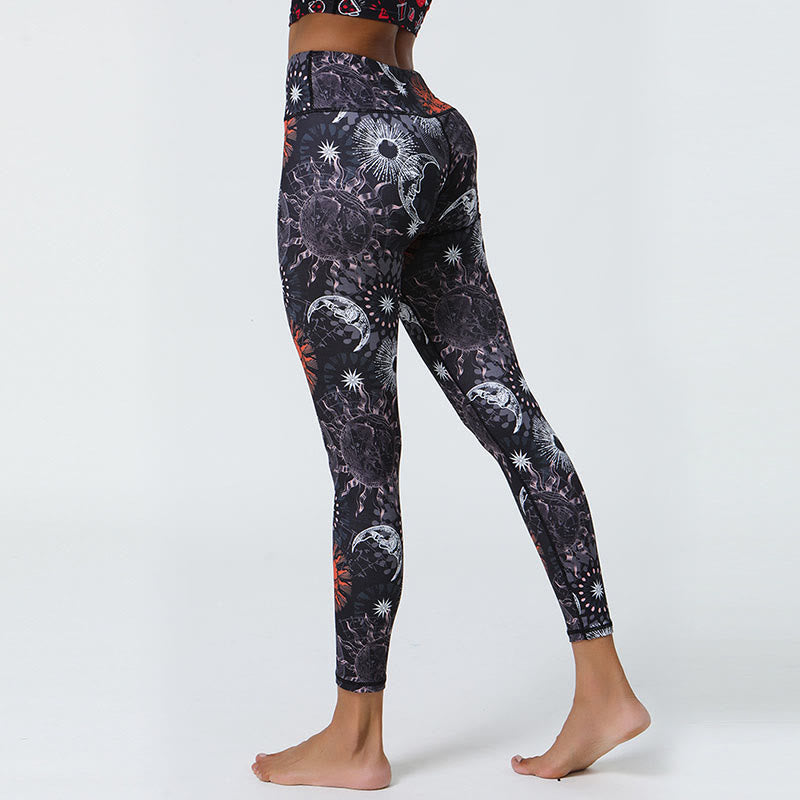 Leggings de cintura alta para mujer con estampado de Buddha Stones, flores, plumas, sol y luna, ideales para deportes, fitness y yoga. - image 7