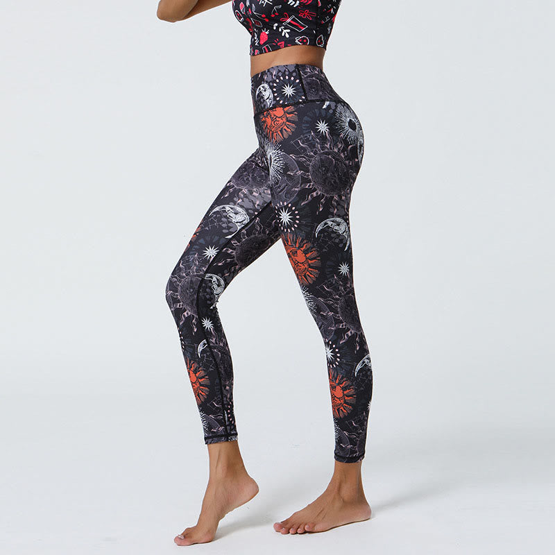 Leggings de cintura alta para mujer con estampado de Buddha Stones, flores, plumas, sol y luna, ideales para deportes, fitness y yoga. - image 6