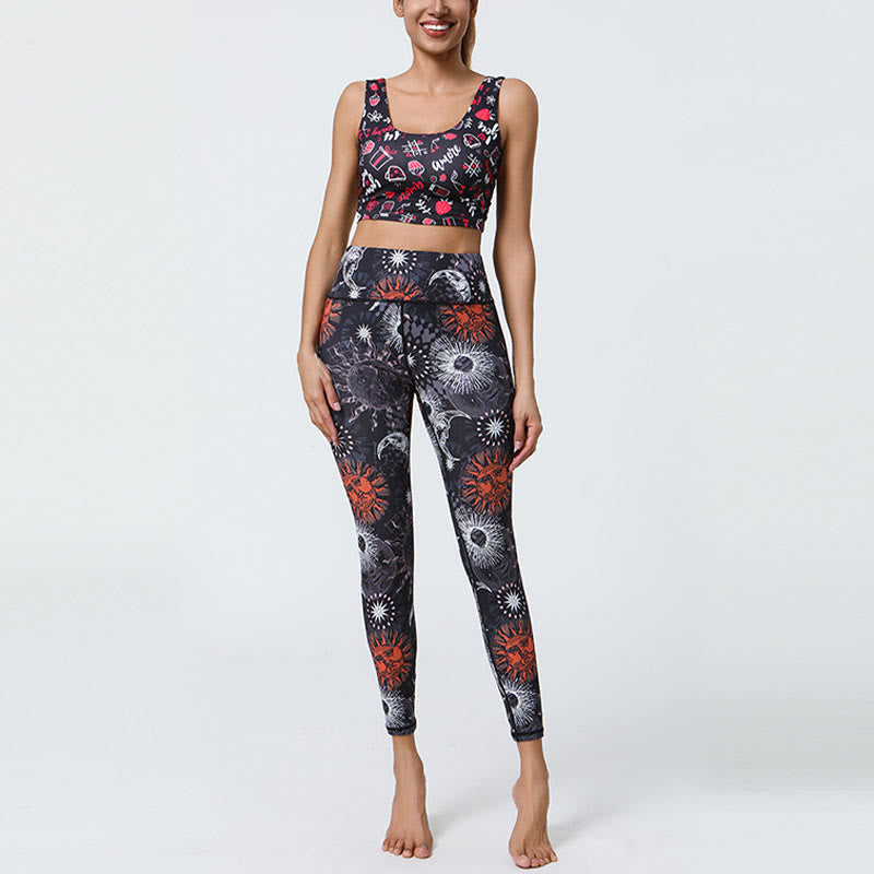 Buddha Stones flores plumas sol luna impresión deportes fitness yoga cintura alta polainas pantalones de mujer - image 10
