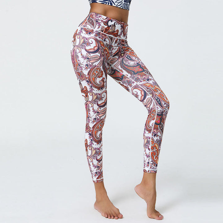Buddha Stones flores plumas sol luna impresión deportes fitness yoga cintura alta polainas pantalones de mujer - image 19