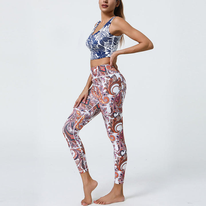 Buddha Stones flores plumas sol luna impresión deportes fitness yoga cintura alta polainas pantalones de mujer - image 22