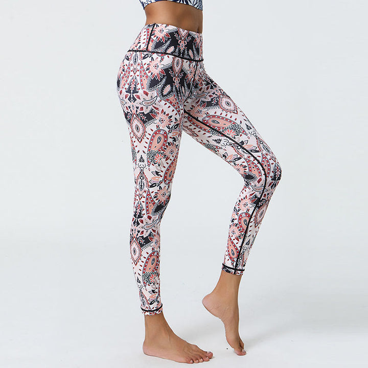 Buddha Stones flores plumas sol luna impresión deportes fitness yoga cintura alta polainas pantalones de mujer - image 24