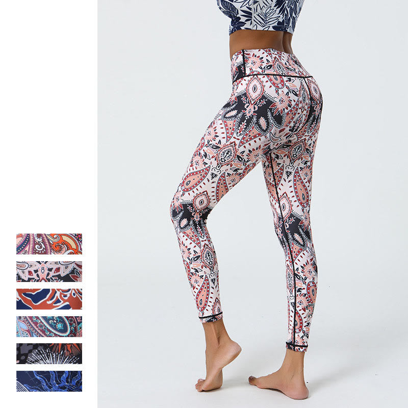 Buddha Stones flores plumas sol luna impresión deportes fitness yoga cintura alta polainas pantalones de mujer - image 26