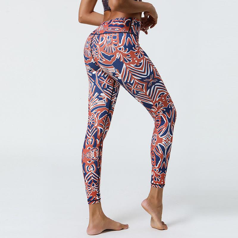 Buddha Stones flores plumas sol luna impresión deportes fitness yoga cintura alta polainas pantalones de mujer - image 30