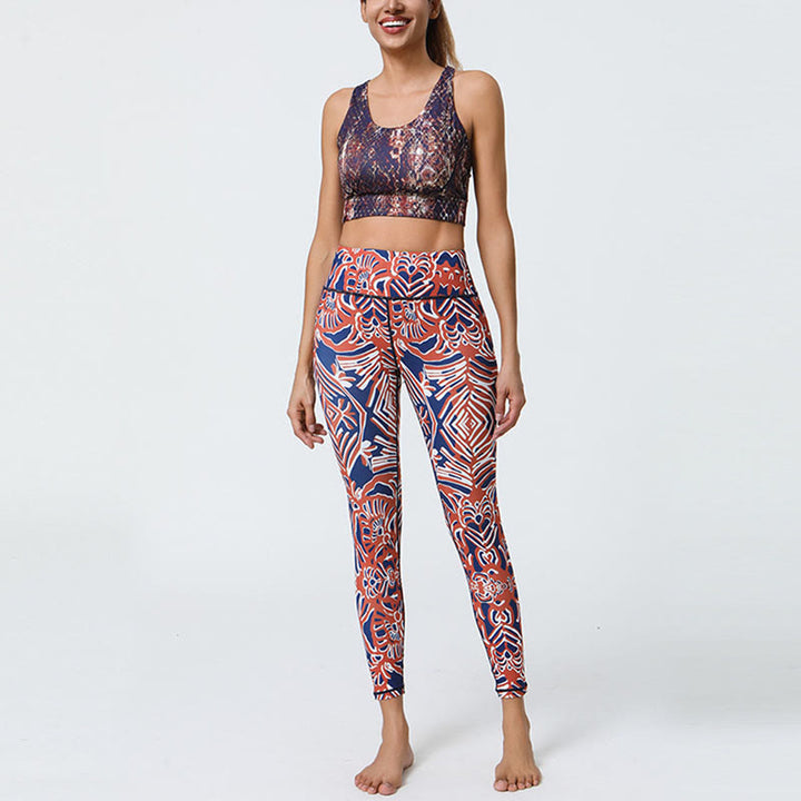 Buddha Stones flores plumas sol luna impresión deportes fitness yoga cintura alta polainas pantalones de mujer - image 32