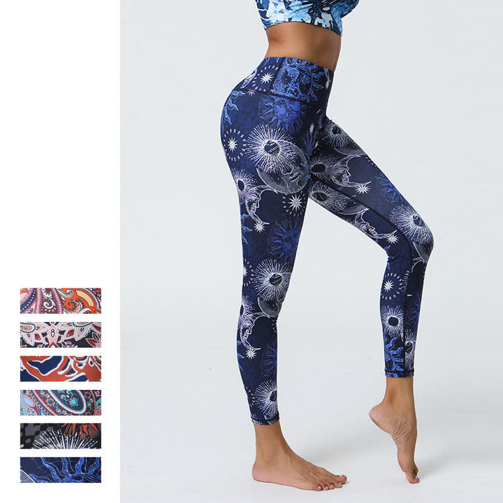 Leggings de cintura alta para mujer con estampado de Buddha Stones, flores, plumas, sol y luna, ideales para deportes, fitness y yoga. - image 14