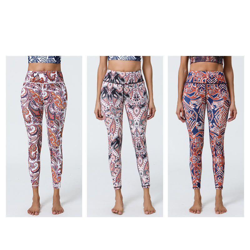Buddha Stones flores plumas sol luna impresión deportes fitness yoga cintura alta polainas pantalones de mujer - image 33