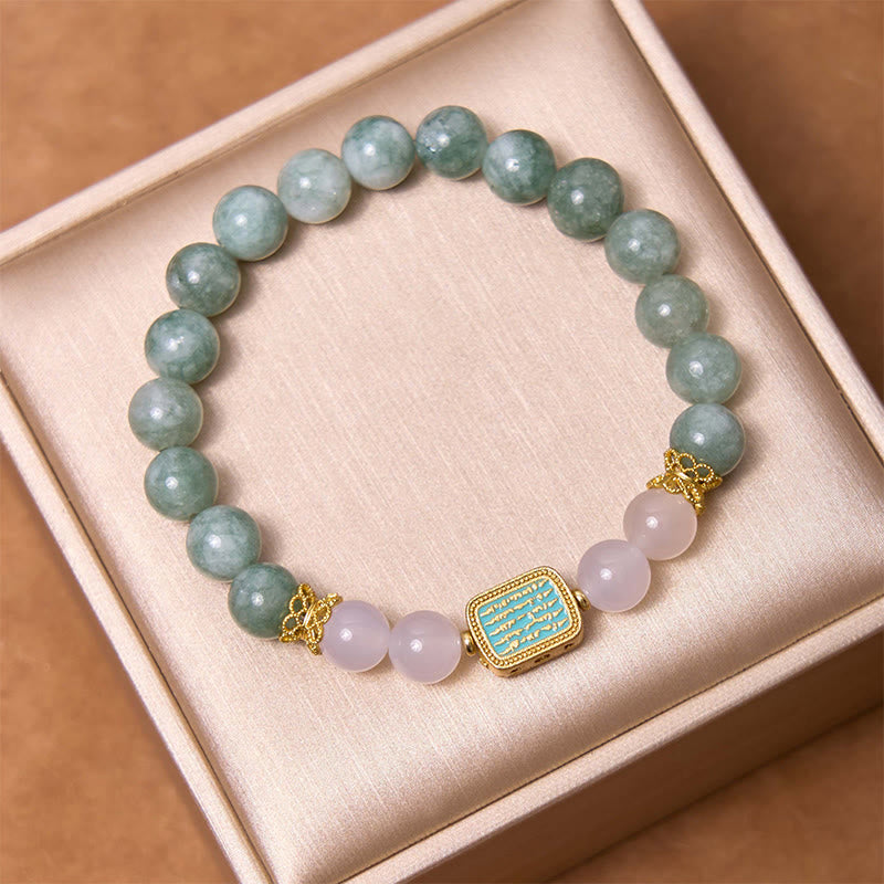 Pulsera de la abundancia de las cinco escrituras de la ágata blanca del jade verde natural de las Buddha Stones