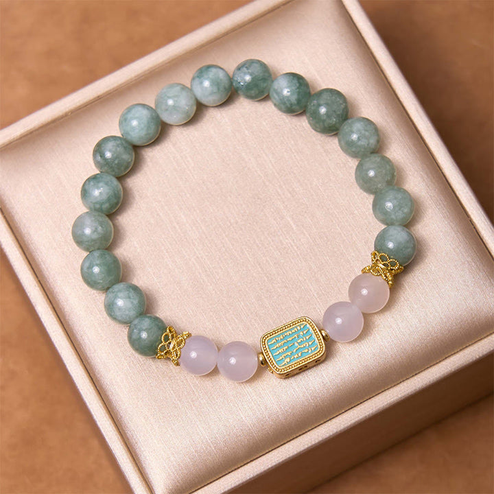Pulsera de la abundancia de las cinco escrituras de la ágata blanca del jade verde natural de las Buddha Stones