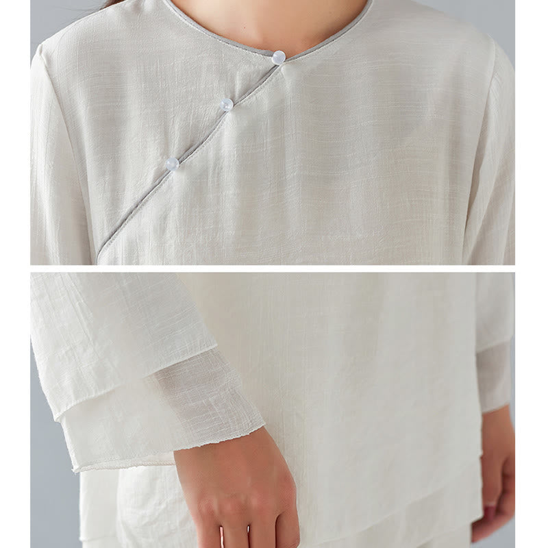 Conjunto de ropa de lino y algodón para mujer, camisa de manga larga de tres cuartos, pantalones de pierna ancha, 2 uds., Buddha Stones - image 12