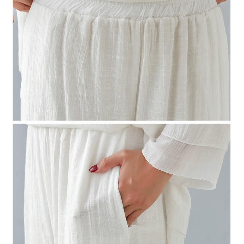 Conjunto de ropa de lino y algodón para mujer, camisa de manga larga de tres cuartos, pantalones de pierna ancha, 2 uds., Buddha Stones - image 12