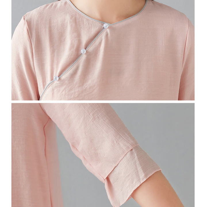 Conjunto de ropa de lino y algodón para mujer, camisa de manga larga de tres cuartos, pantalones de pierna ancha, 2 uds., Buddha Stones - image 20