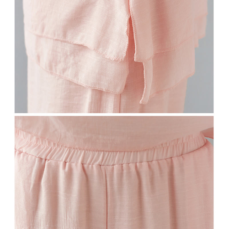 Conjunto de ropa de lino y algodón para mujer, camisa de manga larga de tres cuartos, pantalones de pierna ancha, 2 uds., Buddha Stones - image 21