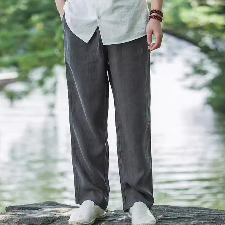 Pantalones anchos de lino y algodón de color liso con bolsillos para hombre Buddha Stones - image 9